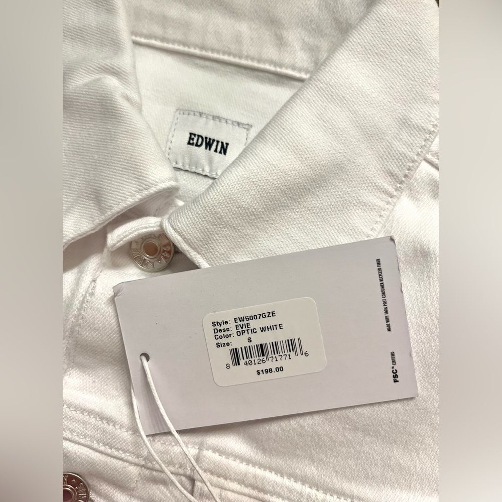 Anthropologie Edwin Evie Optic White Jean Jacket Silver Hardware NWT Small - Picture 4 of 12